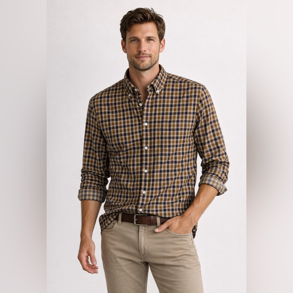 Uniqlo Men's Brown Plaid Button-Down Shirt
A2